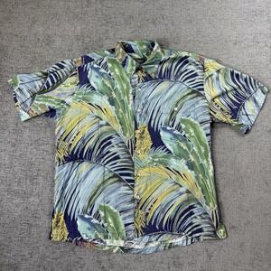 Tori Richard Hawaiian Shirt Men's Size L Green‎ Blue Floral Viscose Vintage
